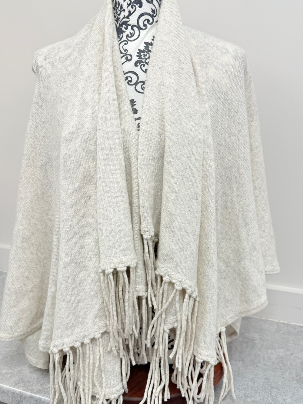 Elaine‎ Turner Cream Fringe Cape Wrap